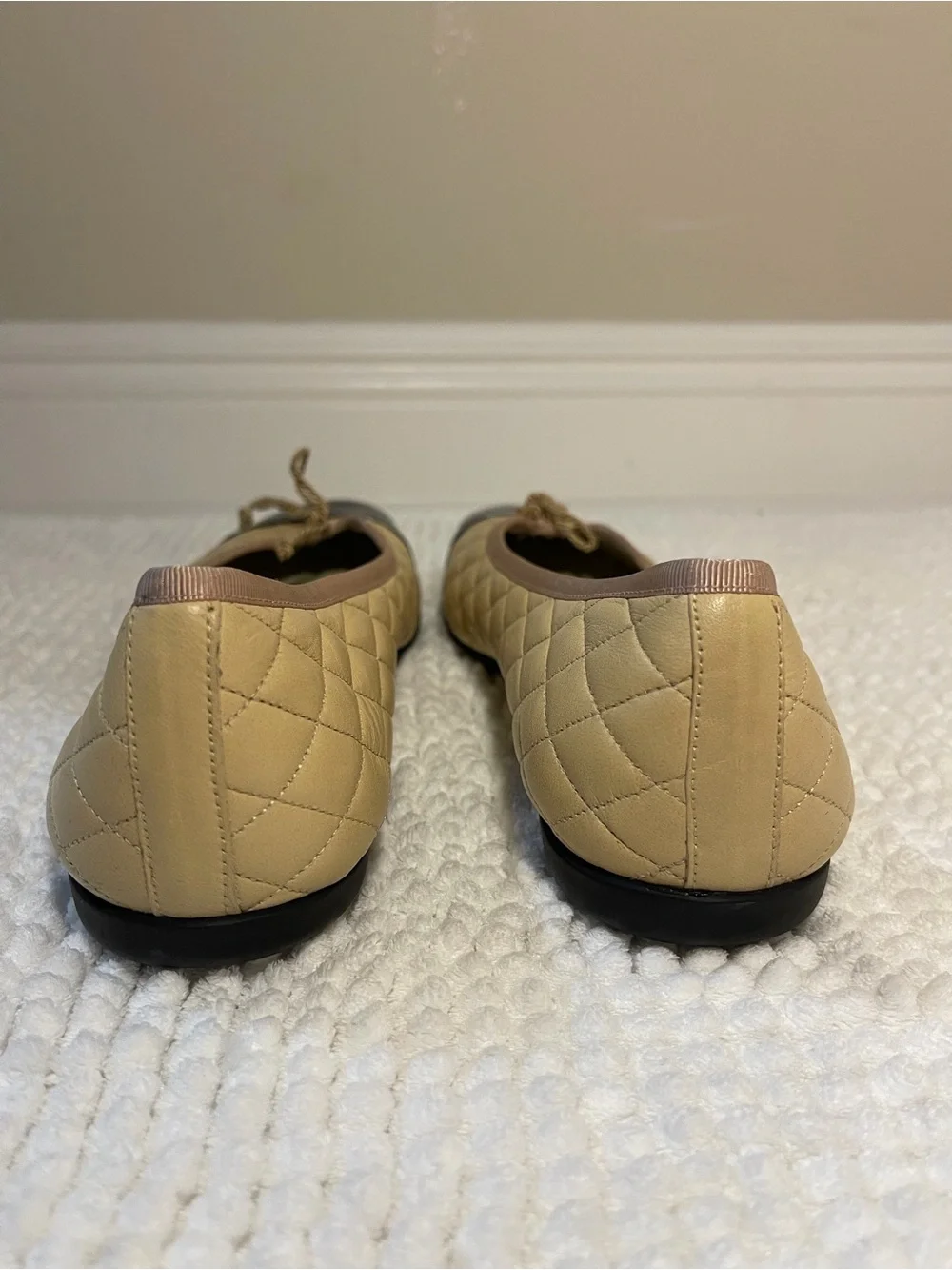 Quilted Two-Tone Ballet Flats in Beige and Black